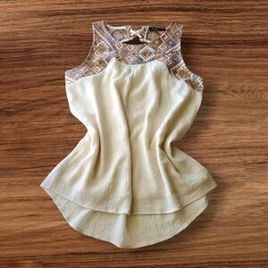 Embroidered Cream Sleeveless Top